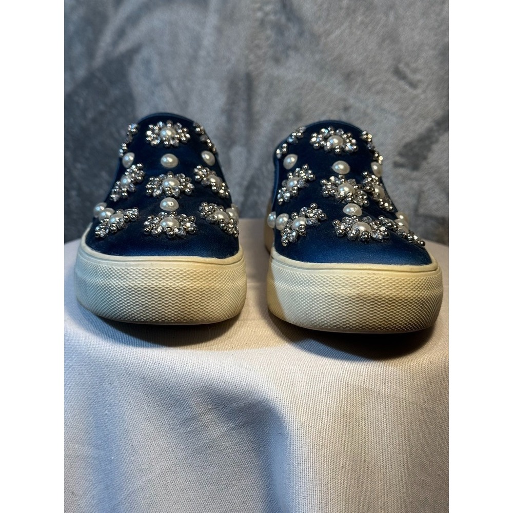 Topshop slip-on loafers 38 blue comfort shoes pearl embellished crystal preppy - Picture 2 of 10